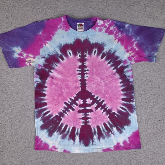 Peace Tie Die T-Shirt Adult Medium Colorful Fruit Of The Loom Lofteez Peace Love - Picture 1 of 15